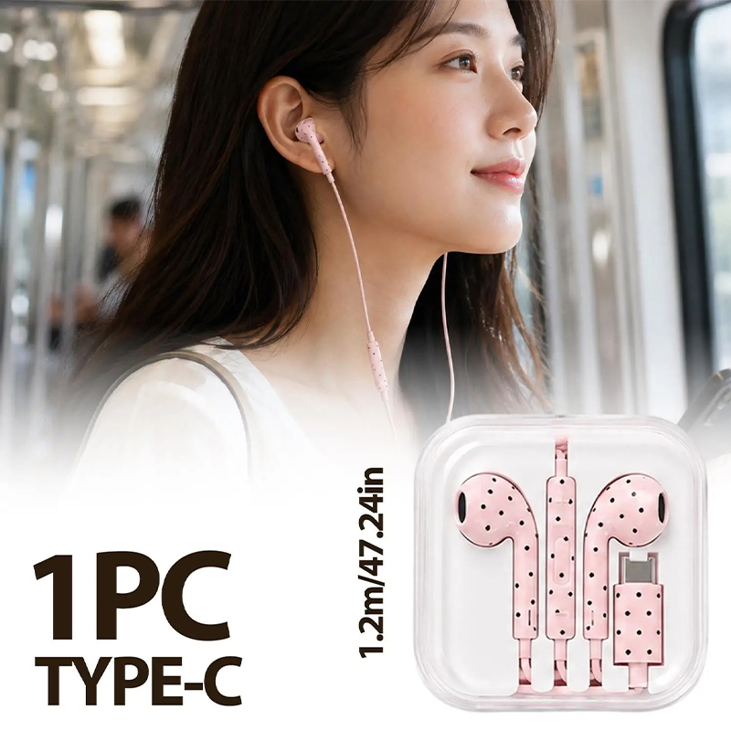 Cute Polka-dot Star Type C Ear - Wired Earphone Mic recension och pris