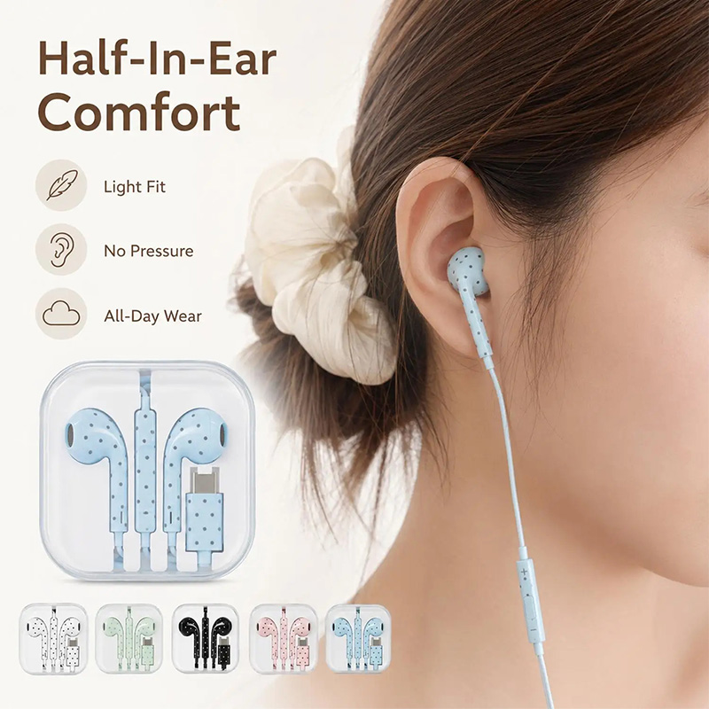 Cute Polka-dot Star Type C Ear - Wired Earphone Mic recension och pris