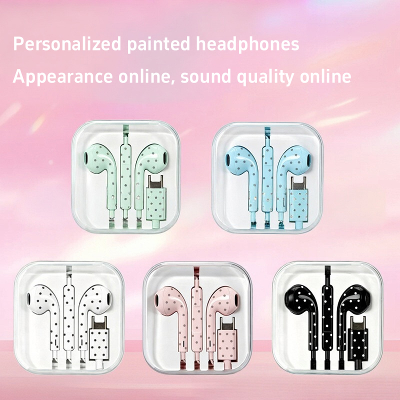 Cute Polka-dot Star Type C Ear - Wired Earphone Mic recension och pris